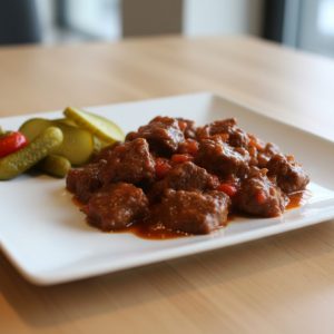 Goulash de ternera con encurtidos